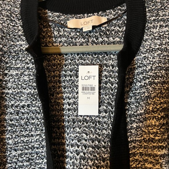 NWT Women's Loft Black Edged Black & White Thick Cardigan - Medium - Picture 2 of 3